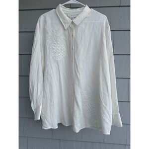 Calypso St Barth 2X White Pineapple Embroidered‎ Button Down Top NWT Resort